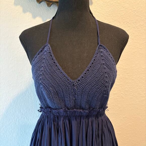 PAPAYA Backless Maxi Dress Blue Sz S Mermaid Core Fairy Core Sexy Coquette Boho - Picture 3 of 7